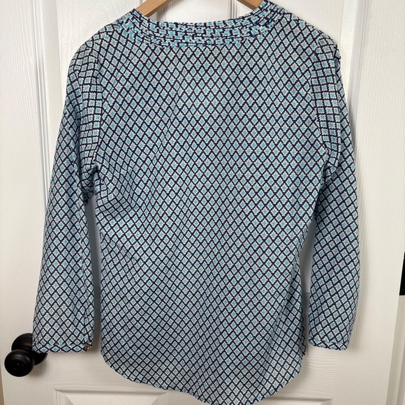 C Wonder Women's Blue Cotton Blouse Long-Sleeve‎ Tile Pattern Size XS/S - Picture 5 of 8